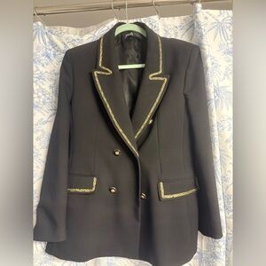 Zara Black Blazer with Gold Accents- perfect to dress up or dress down